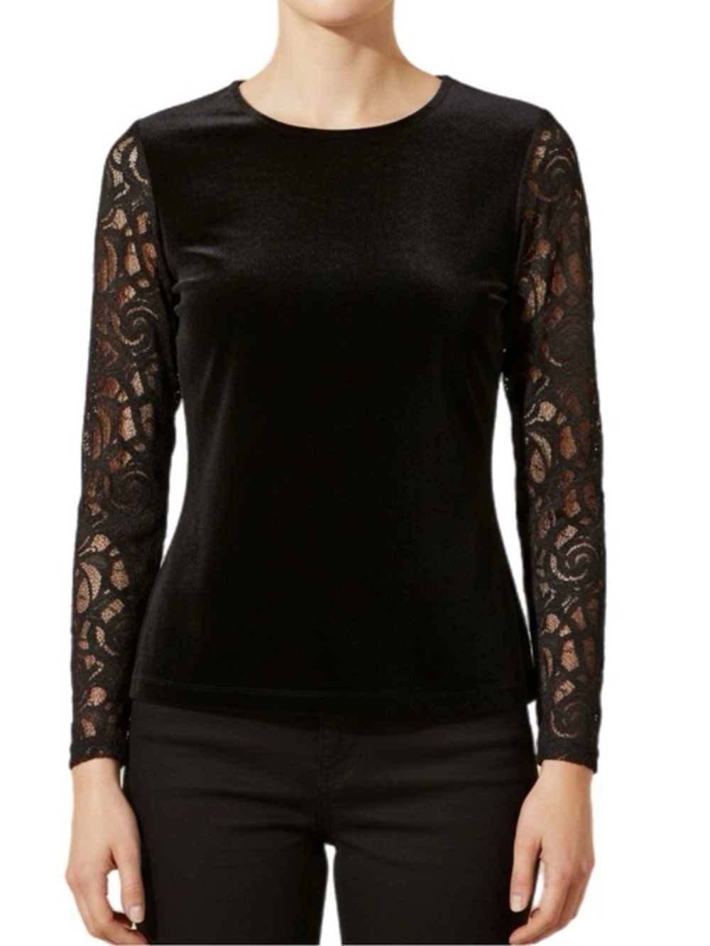Calvin Klein | Black Velour Blouse Lace Sleeve Top